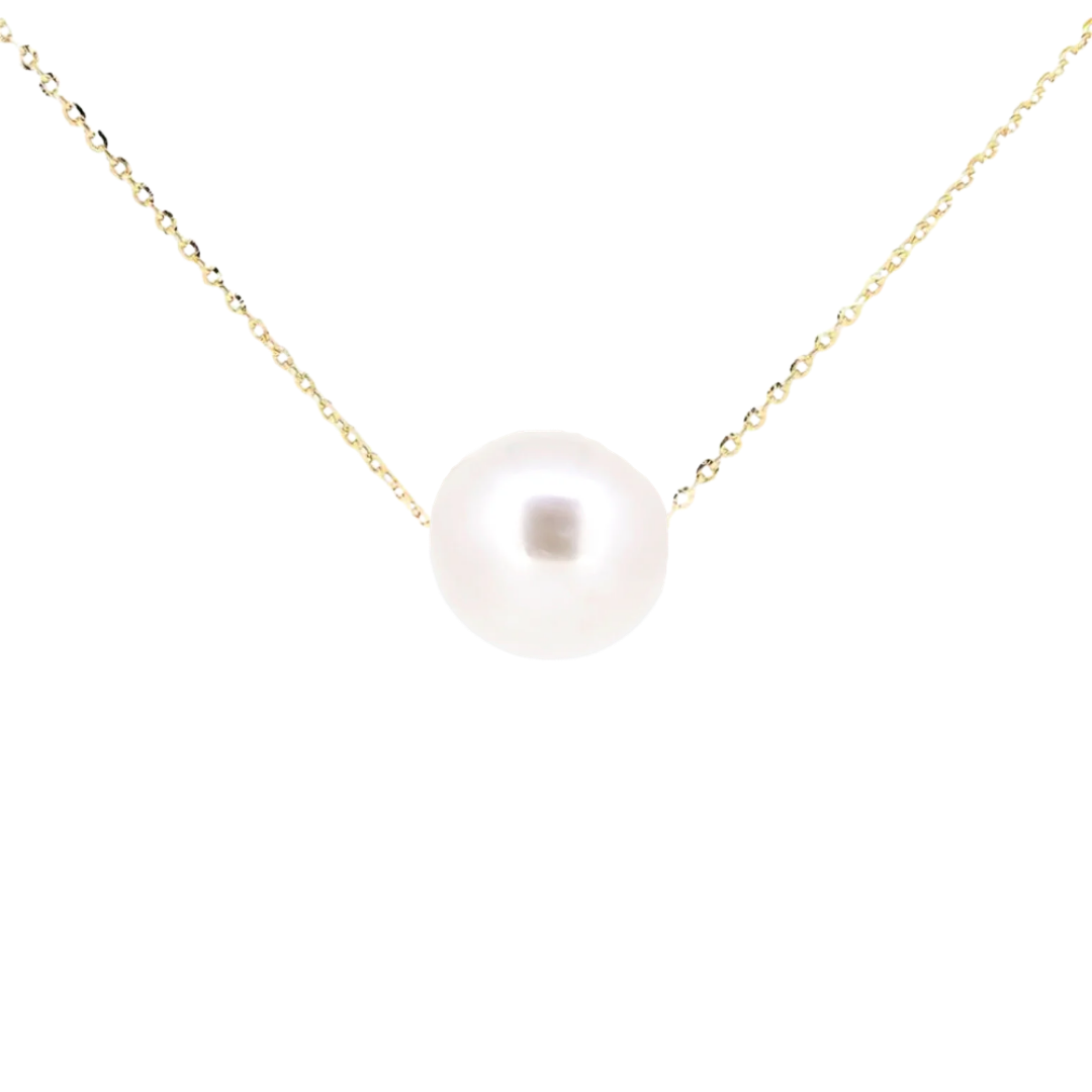 Gold necklace with a white, round pearl