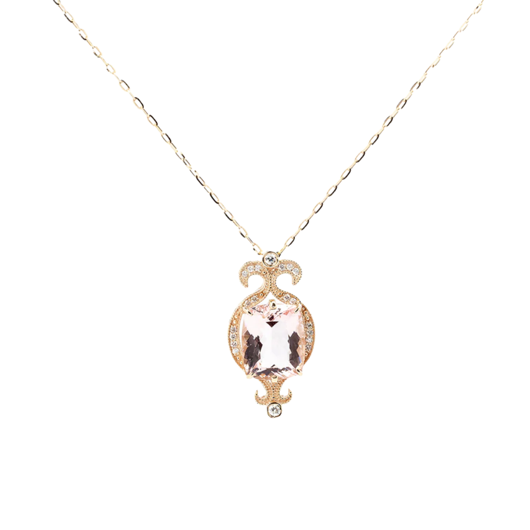Gold necklace with diamonds and morganite