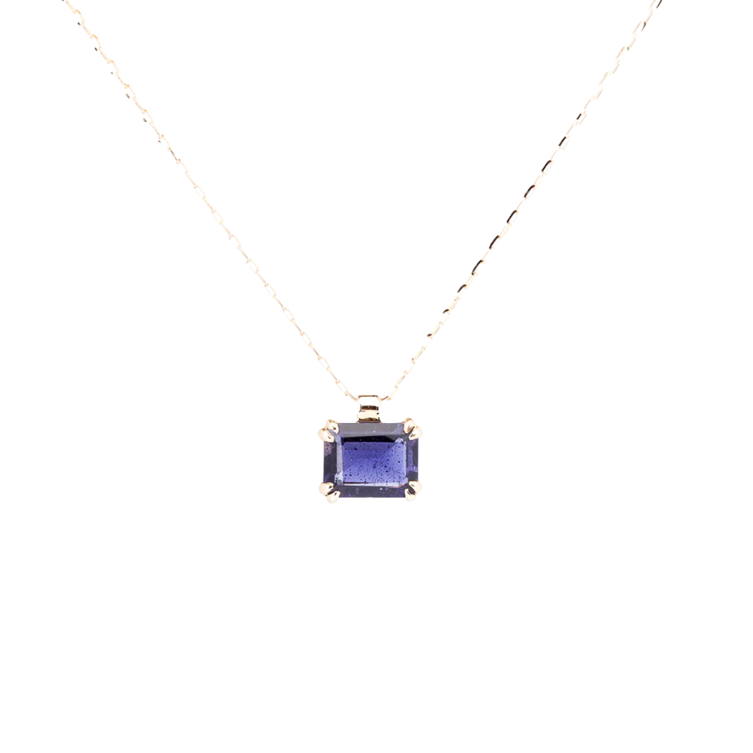 Gold necklace with a purple iolite stone