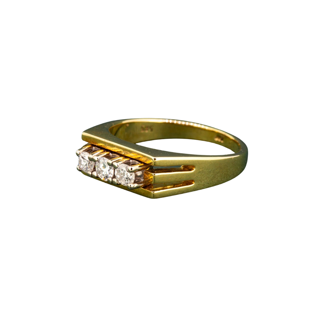 Złoty pierścionek - sygnet z brylantami, Lata 80-te, Vintage