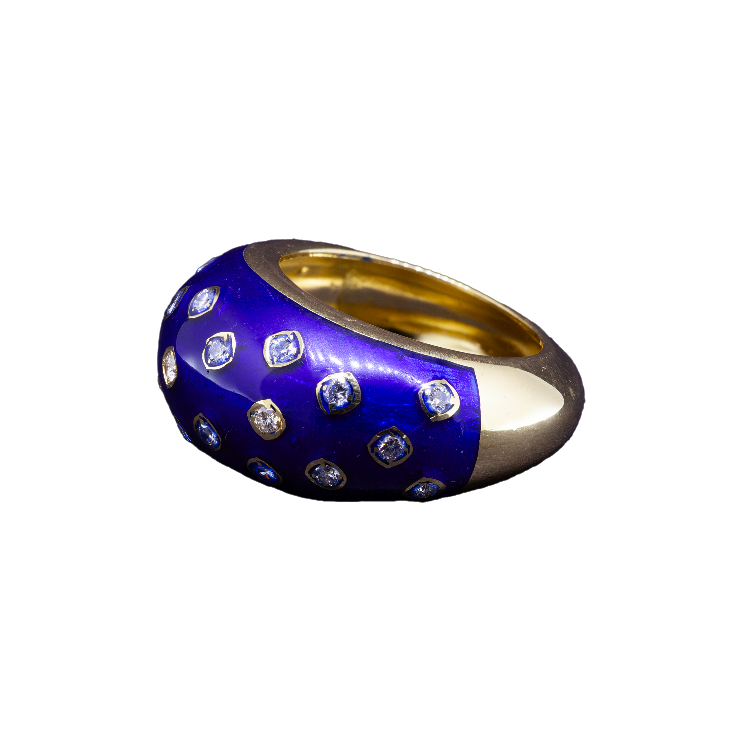 Bubble Ring gold ring with blue enamel and brilliant-cut diamonds