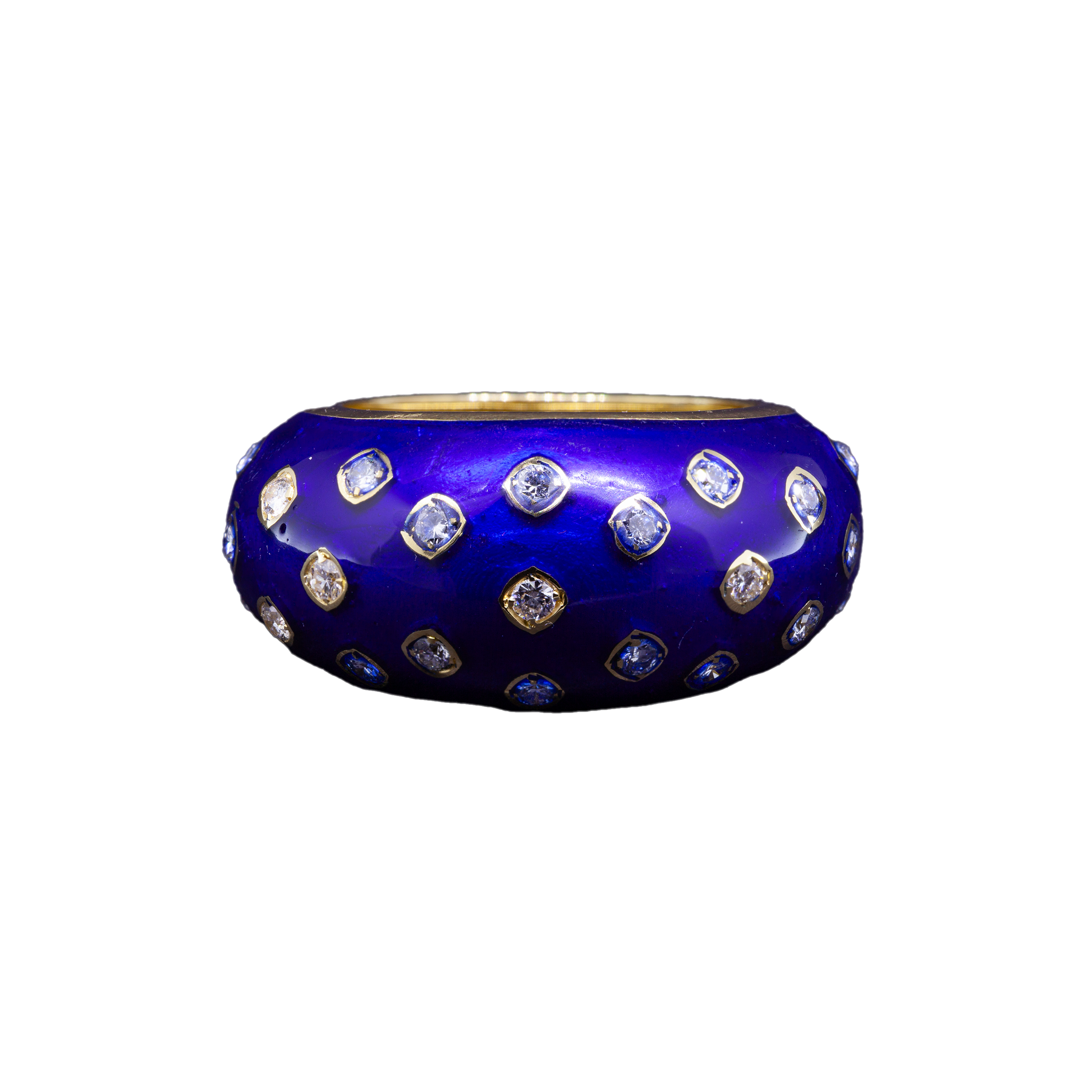 Bubble Ring gold ring with blue enamel and brilliant-cut diamonds
