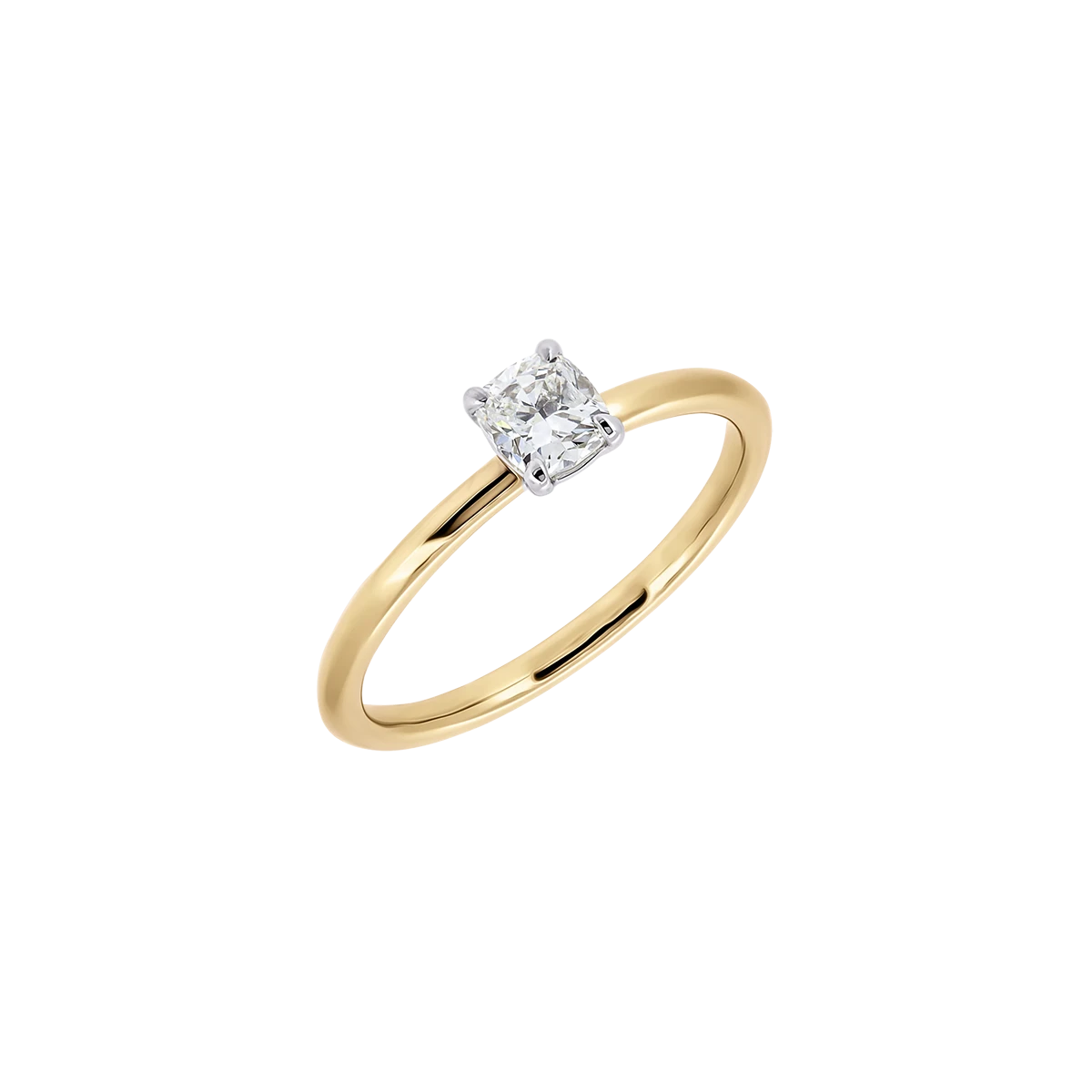 Simple Fantasy Gold Ring with Cushion Cut Diamond