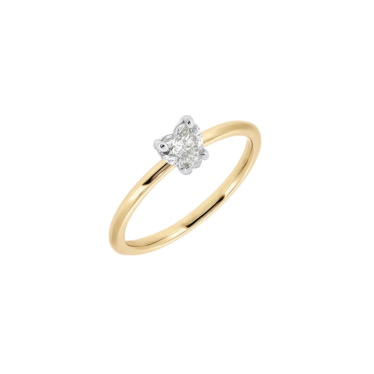 Simple Fantasy Gold Ring with Heart-Cut Diamond GIA