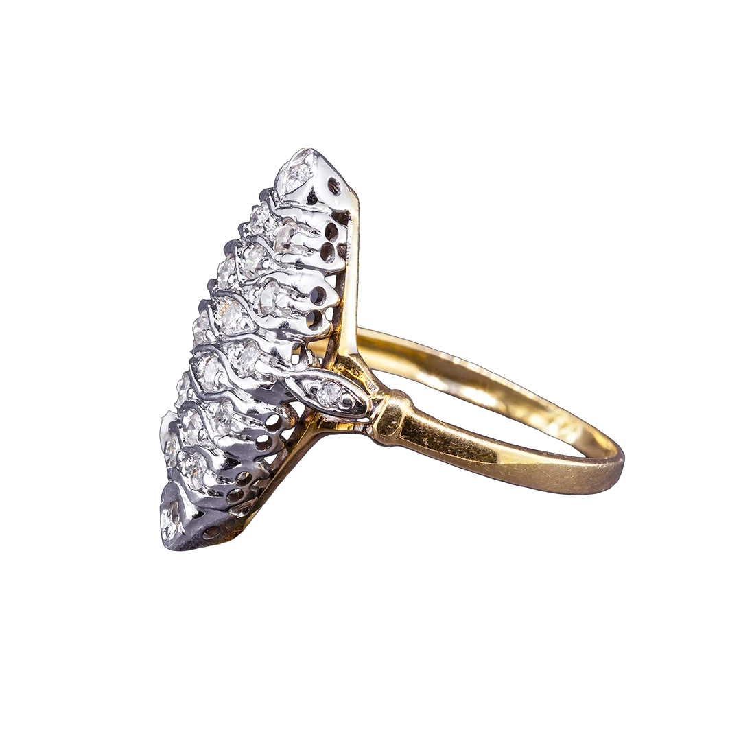 Złoty pierścionek markiza z brylantami, Vintage, Paryż