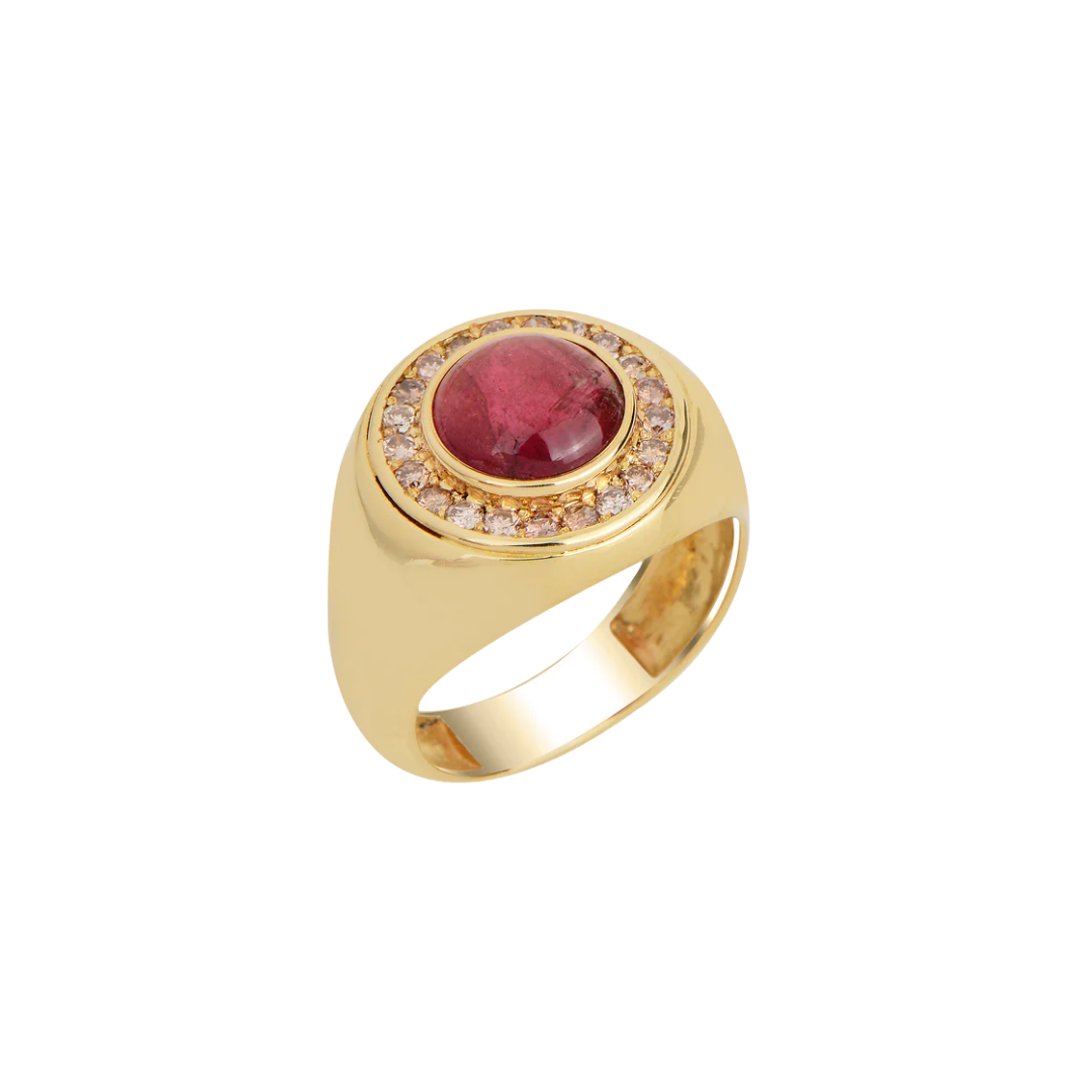 Gold signet ring with tourmaline and pink diamonds
