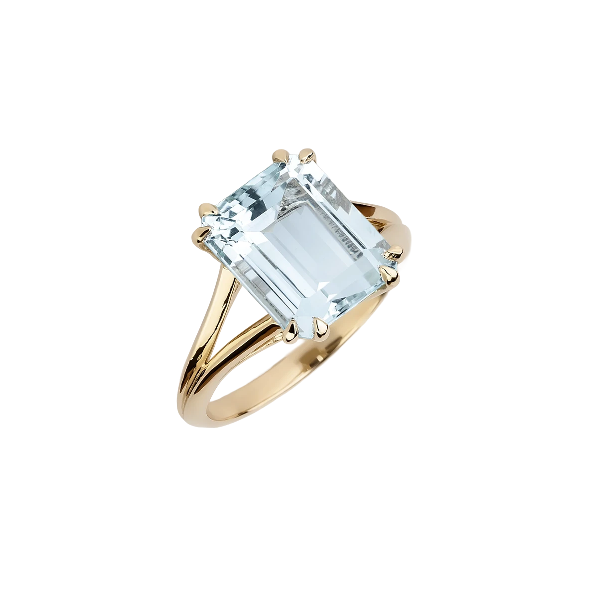 Gold ring with 5 ct emerald cut aquamarine