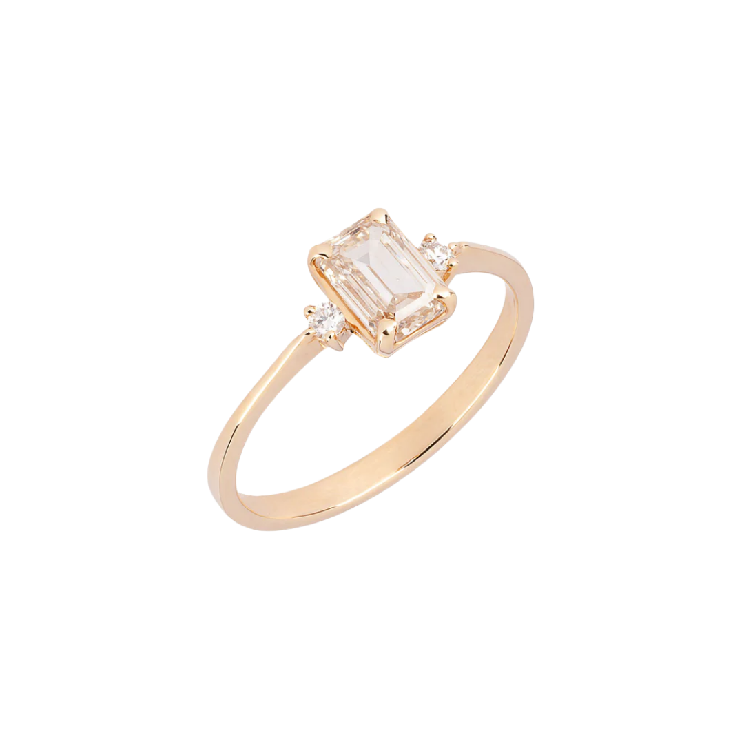 Złoty pierścionek zaręczynowy z diamentem 1 ct w szlifie Emerald