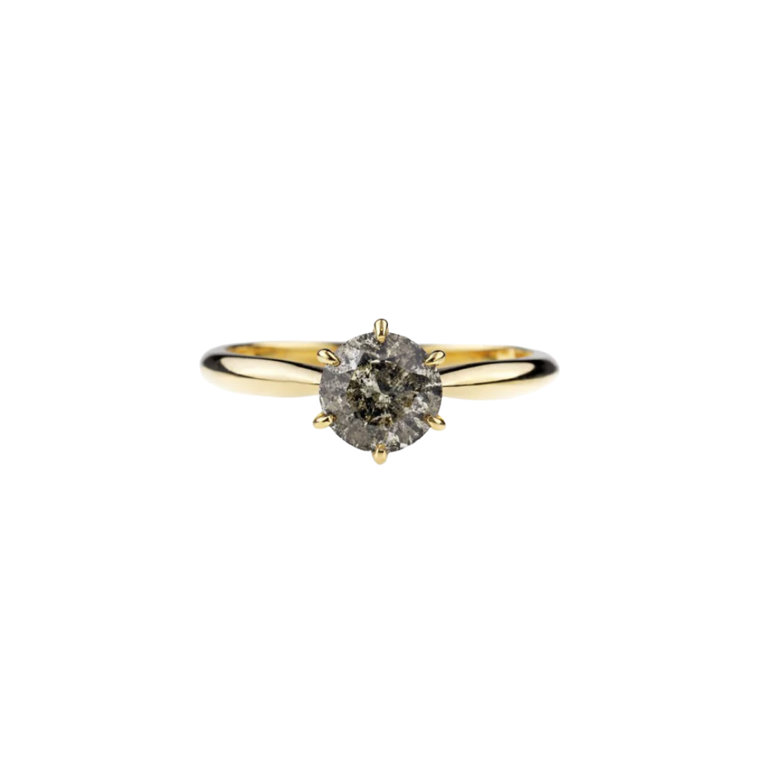 Gold engagement ring with a 1 ct Salt & Pepper diamond
