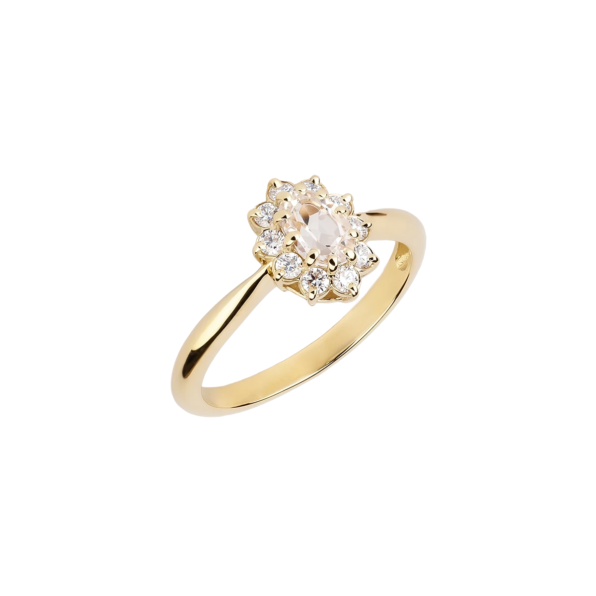 Gold ring with white topaz and diamonds
