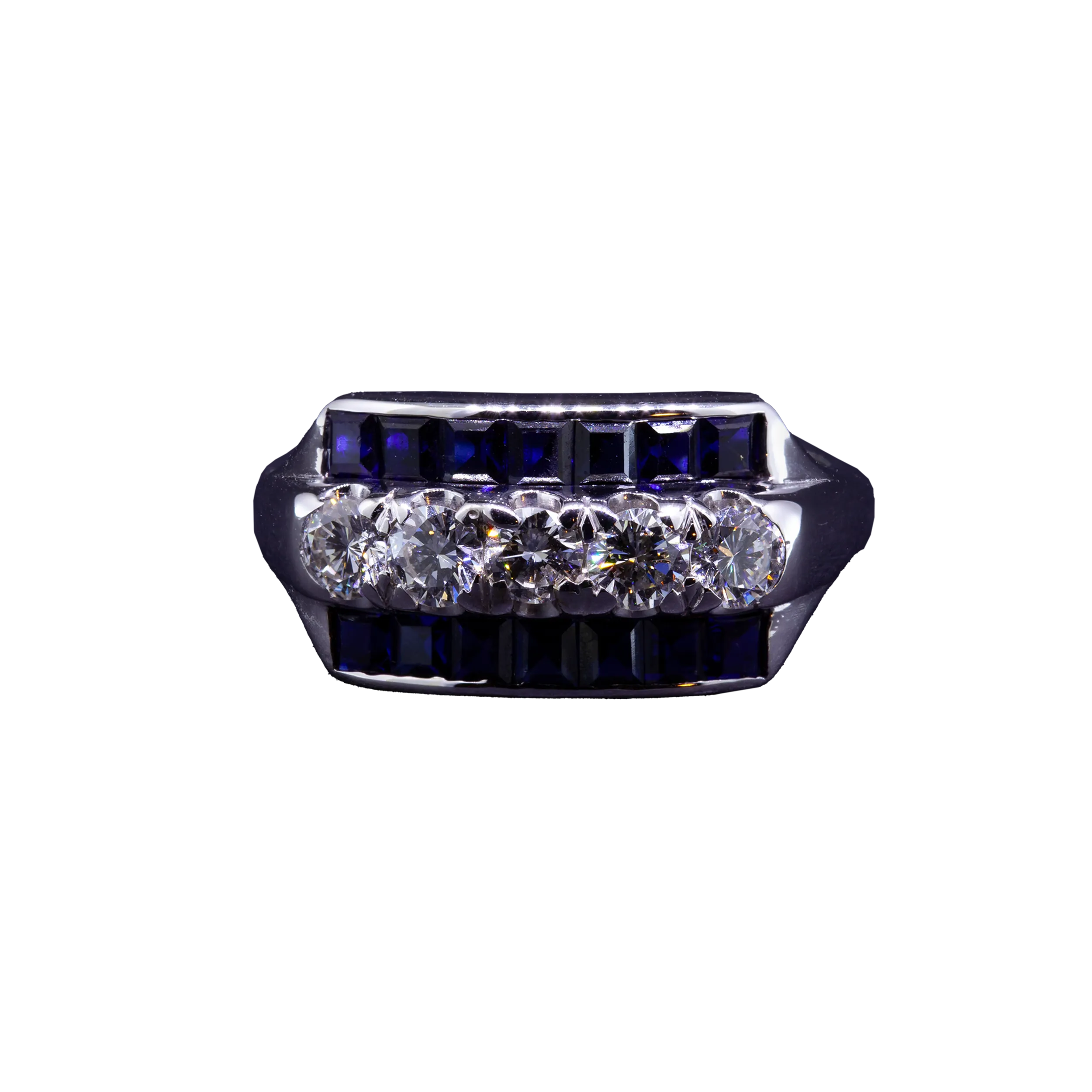 Gold ring with diamonds and sapphires, 1980s.