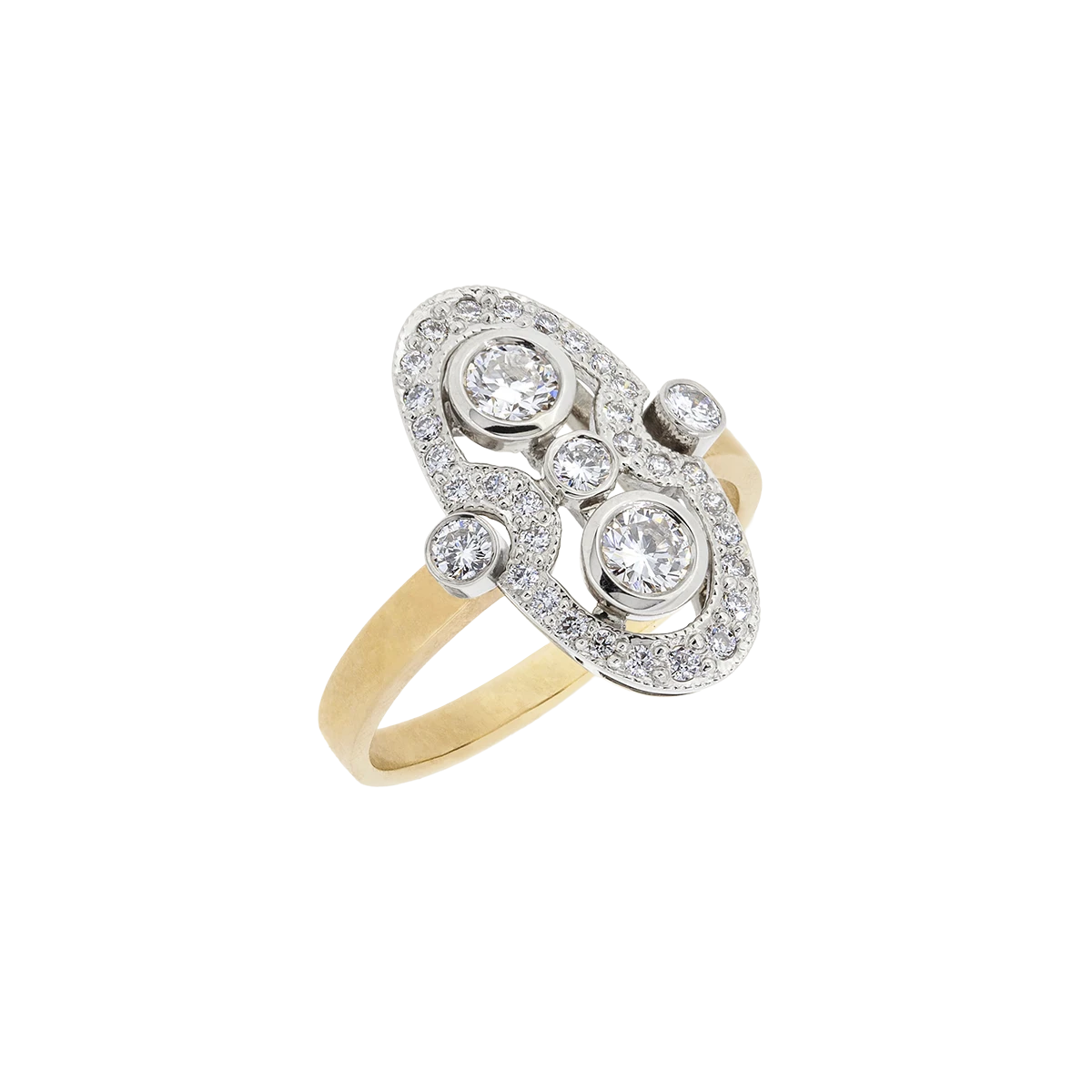 Retro-style gold ring with diamonds