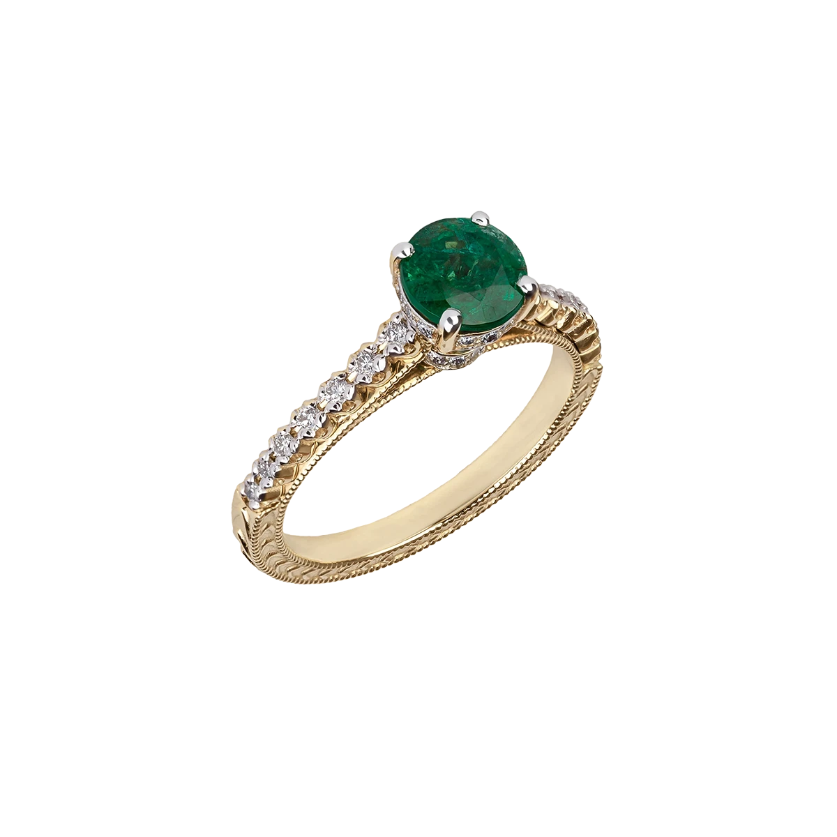 Gold ring with emerald and diamonds
