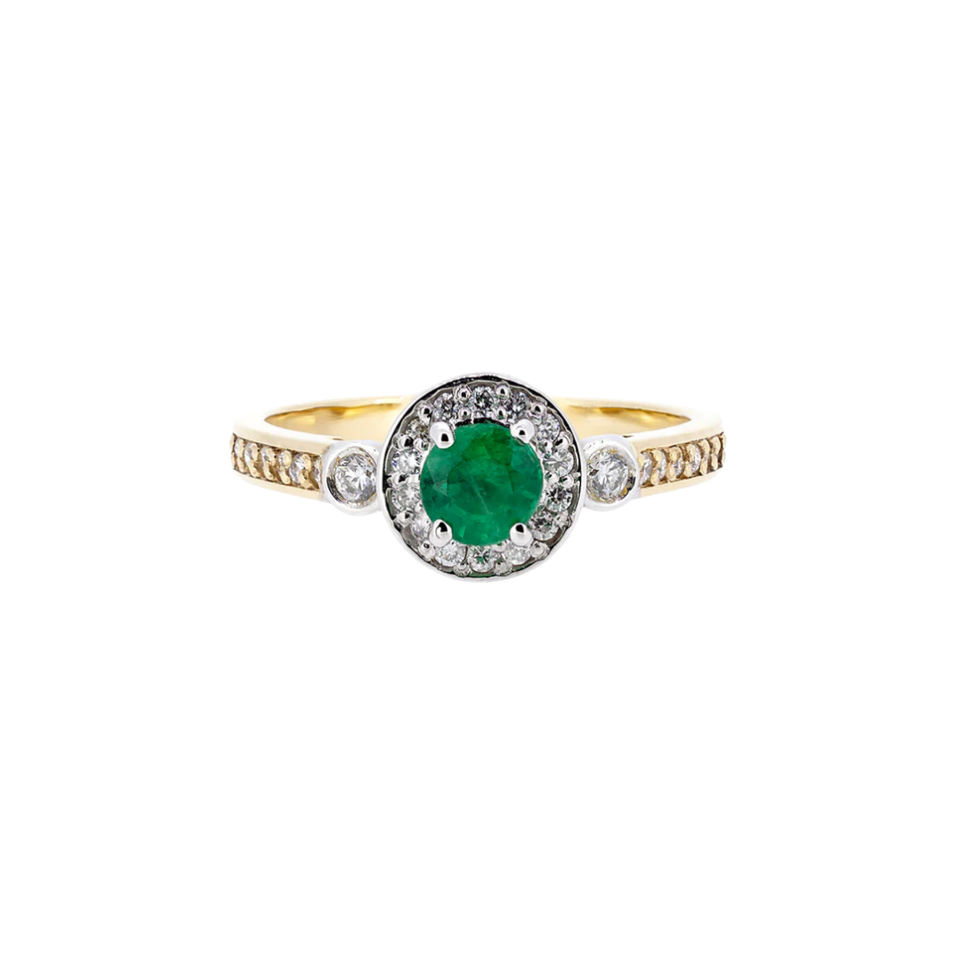 Gold ring with sapphire / emerald and diamonds