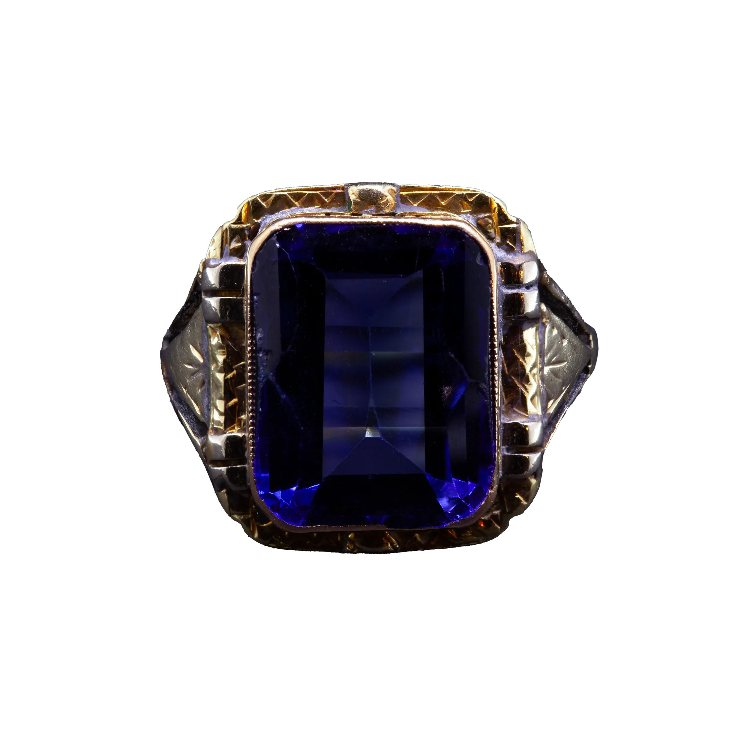Gold ring with blue glass, Art Deco