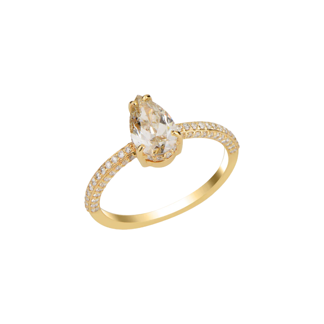 Złoty pierścionek z szampańskim diamentem 1 ct w szlifie Pear