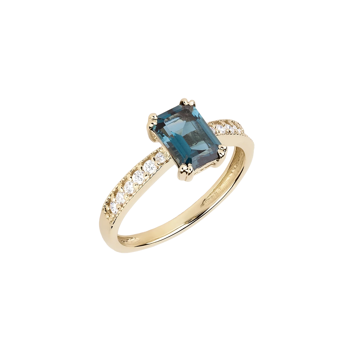 Gold ring with London Blue topaz and diamonds