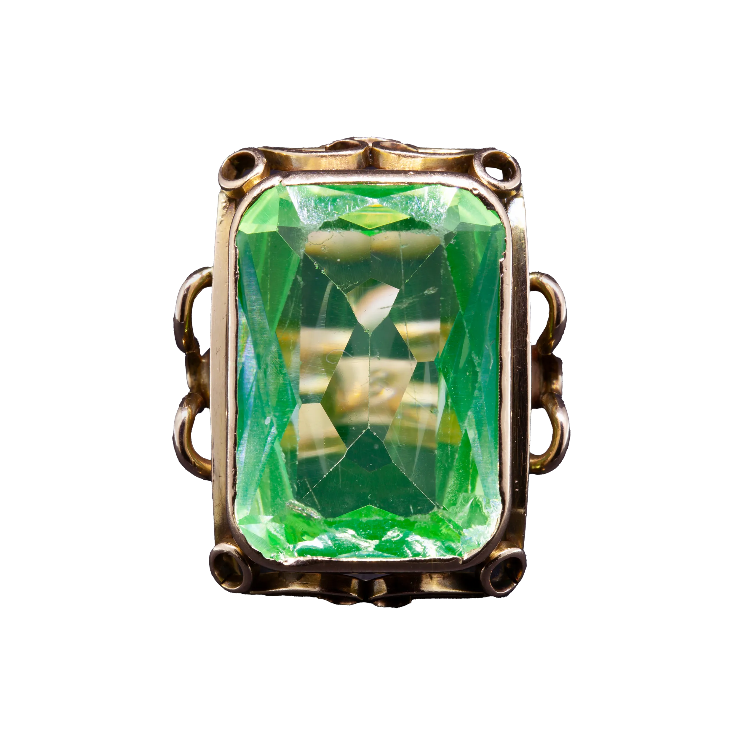 Złoty pierścionek z zielonym szkłem uranowym, PRL