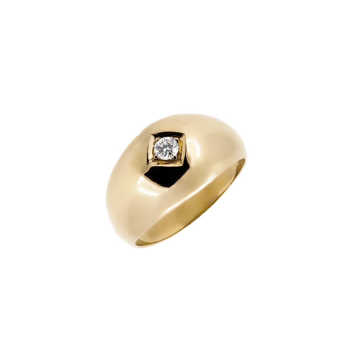 Bubble Ring gold signet ring with a brown diamond