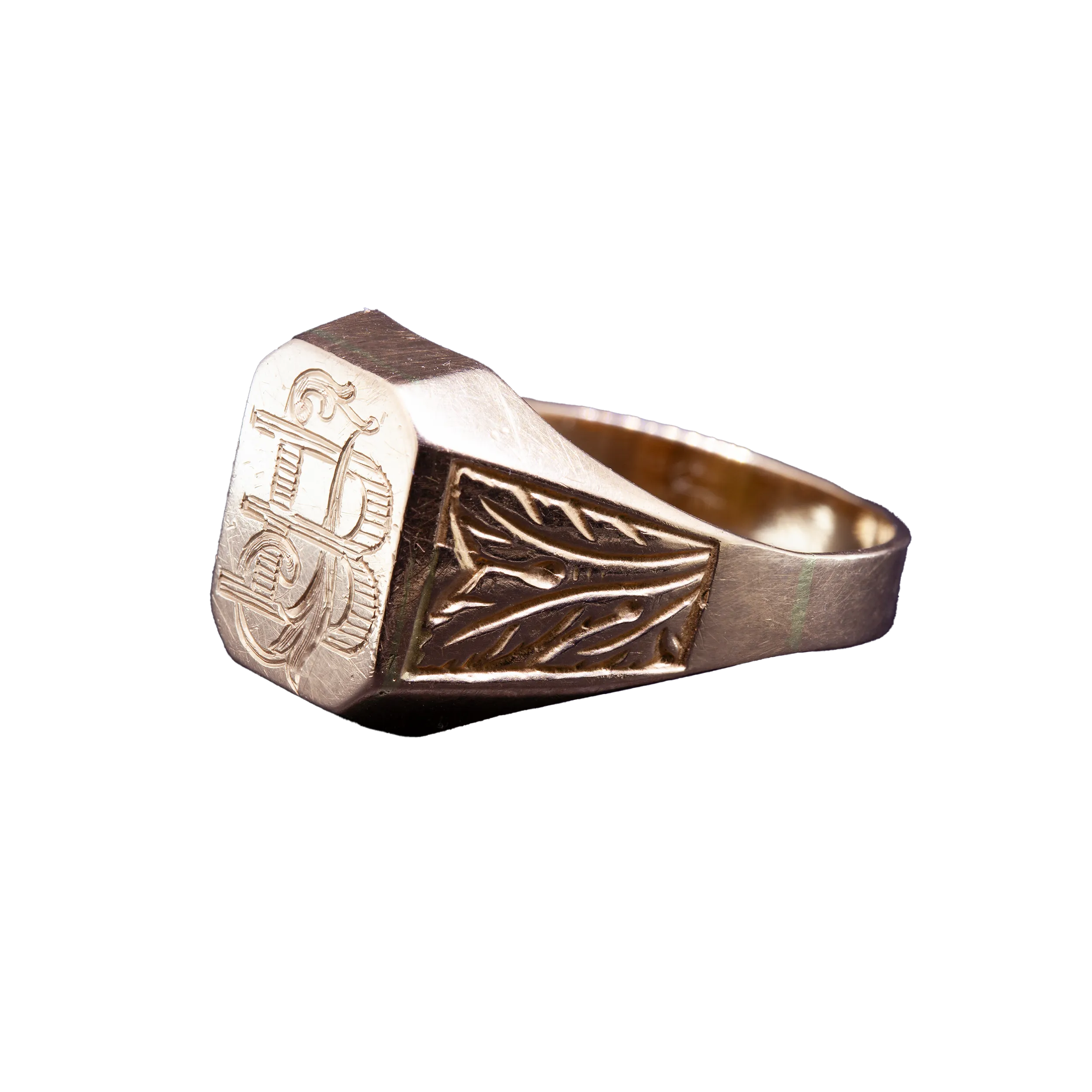 Złoty sygnet z inicjałami BJ, PRL