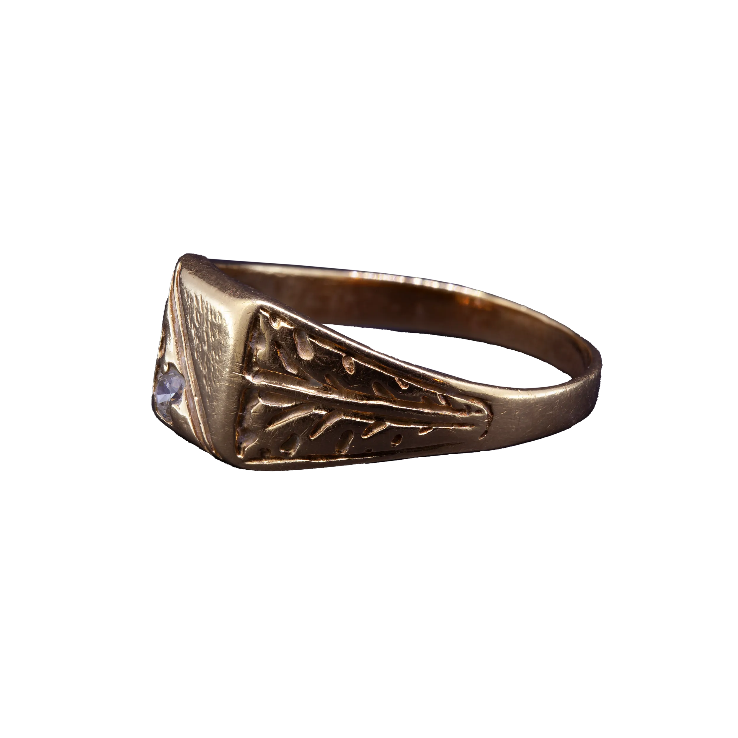 Złoty sygnet z kryształem z lat 30-50 XX w., PL