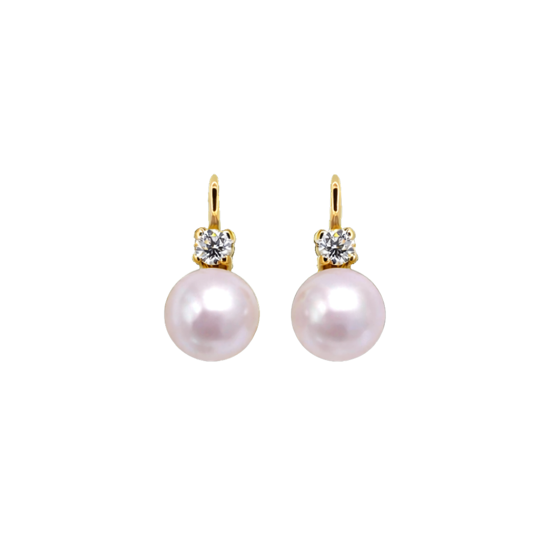 Gold earrings with pearls and diamonds