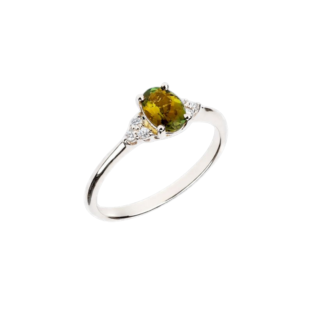 Złoty pierścionek z turmalinem i diamentami