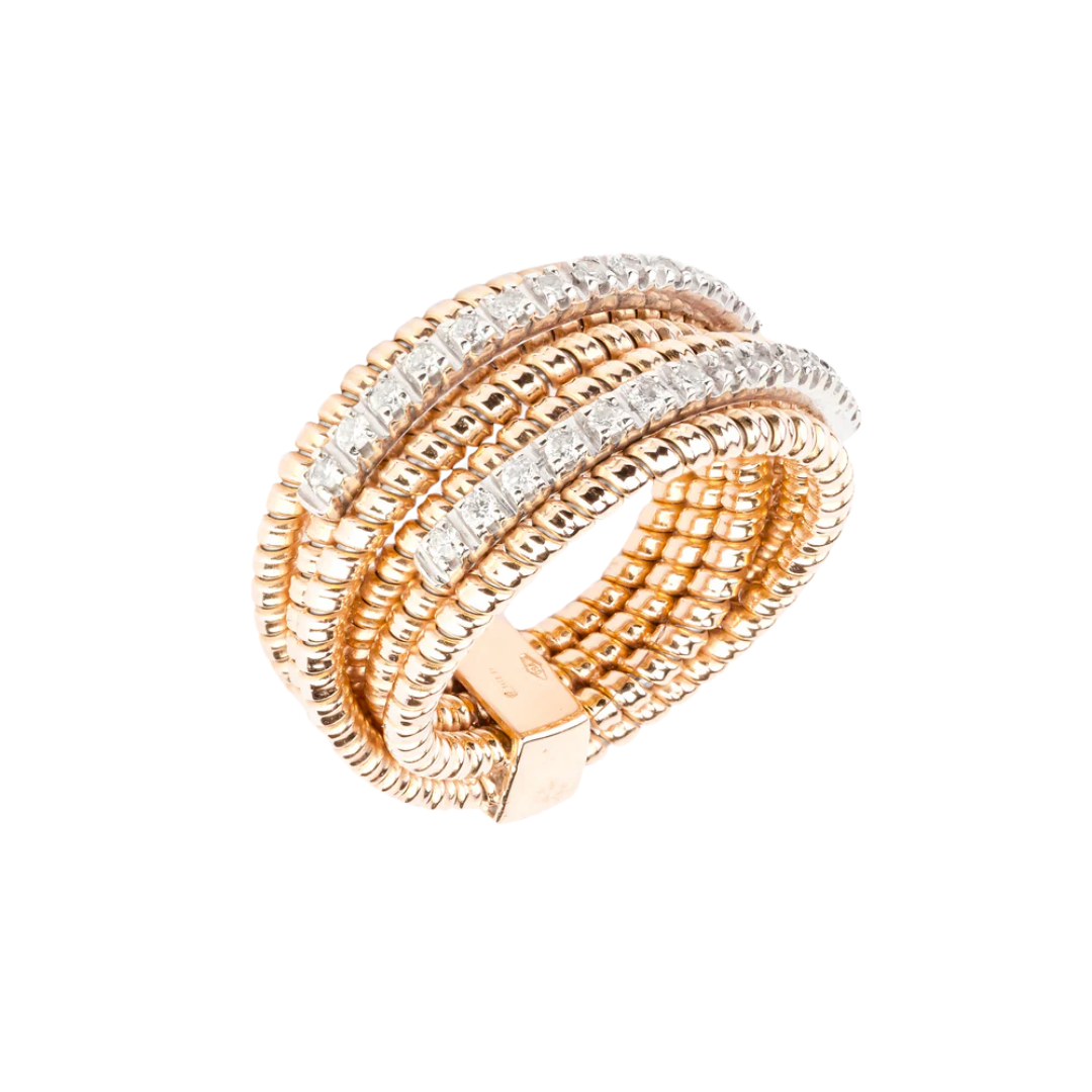 Gold elastic ring with diamonds