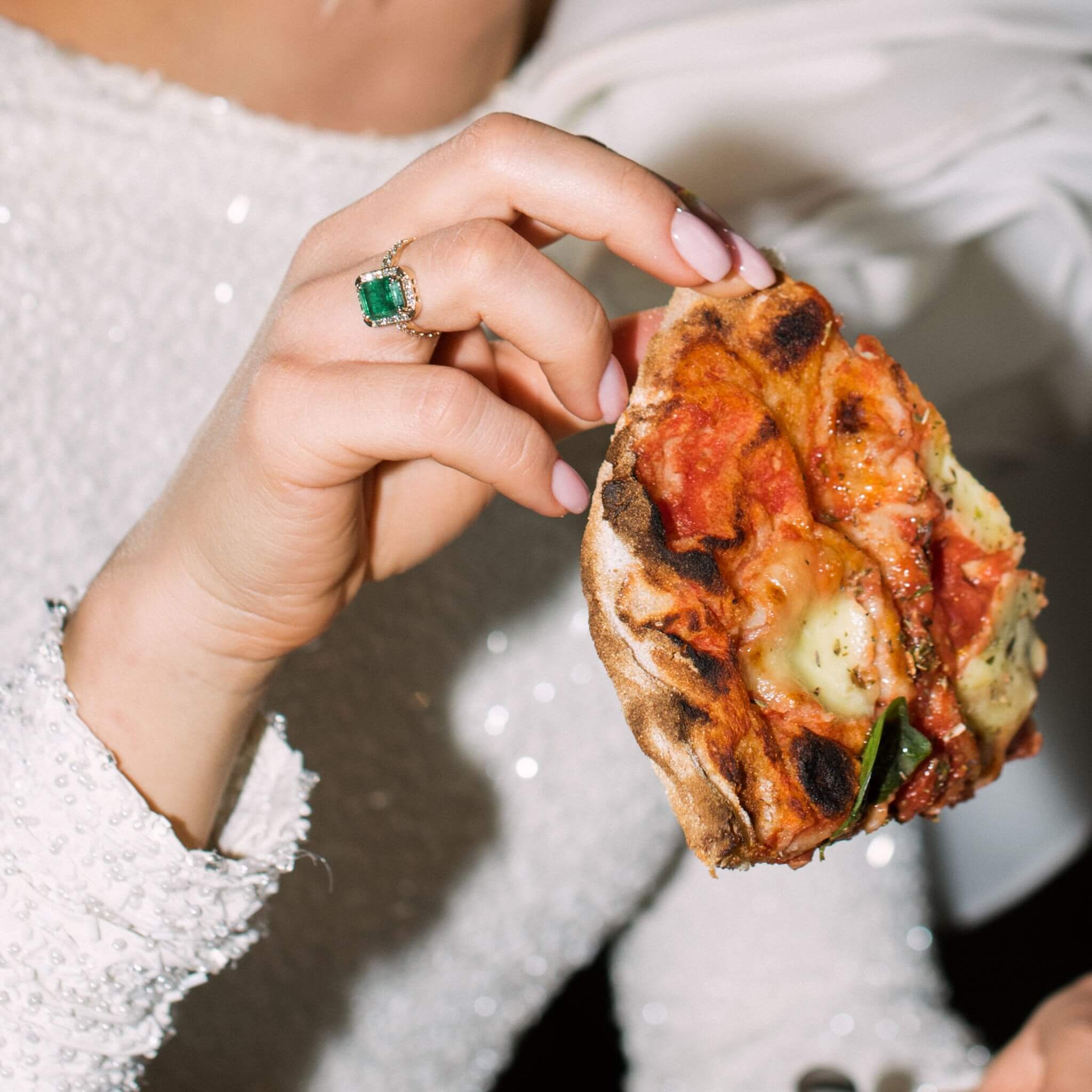 Gold ring with Zambian emerald and diamonds