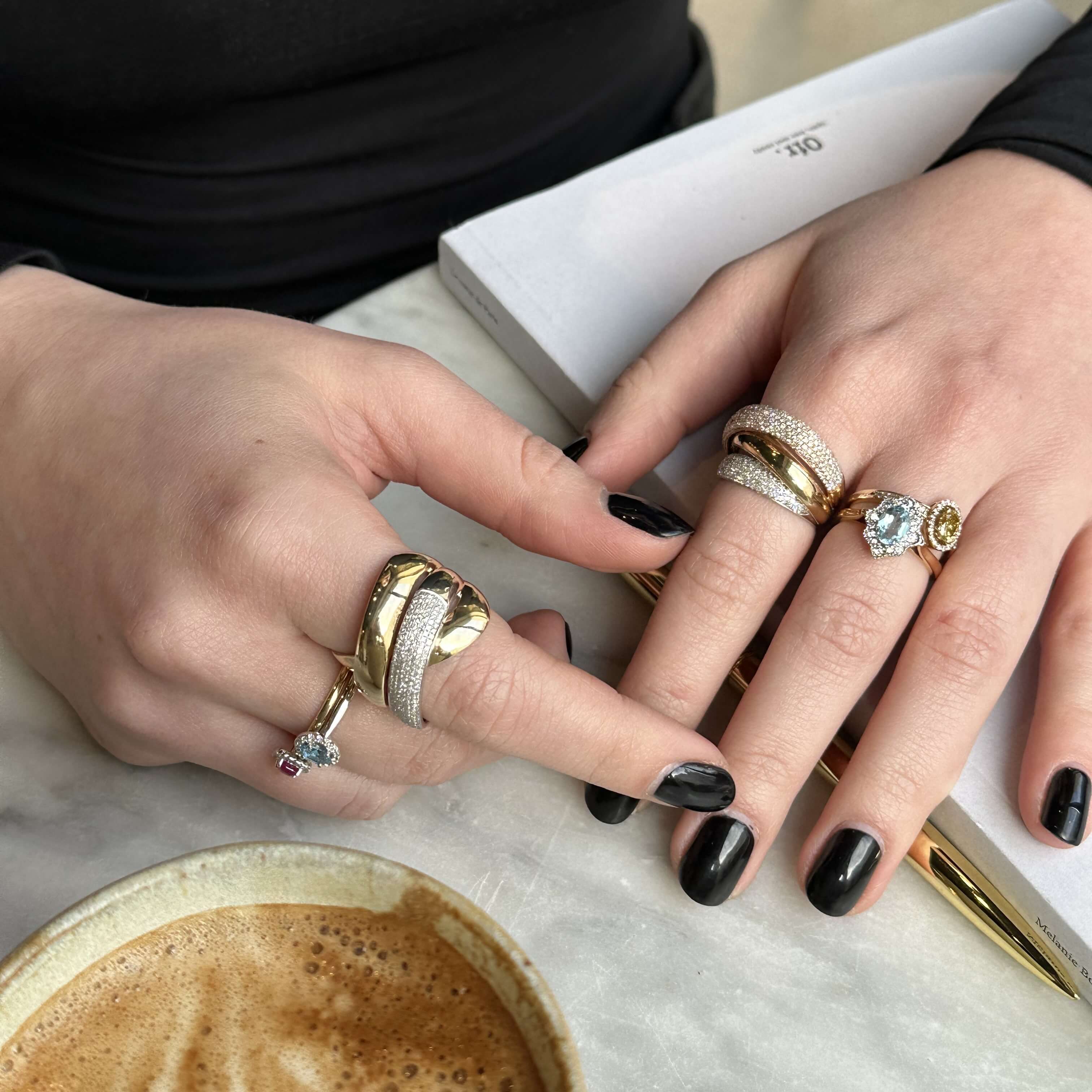 Gold ring with diamonds and cubic zirconia