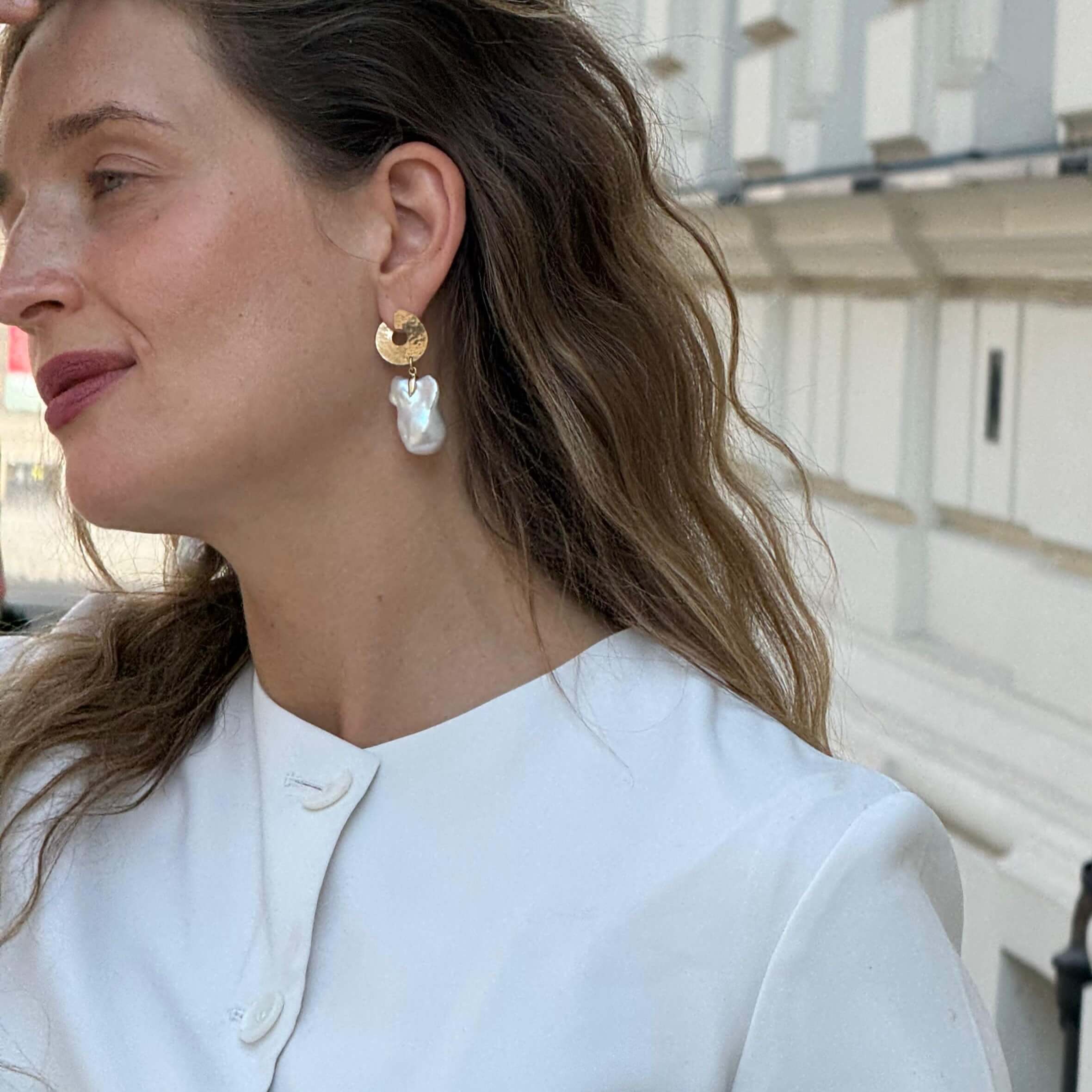 Golden Seafood earrings with large baroque pearls