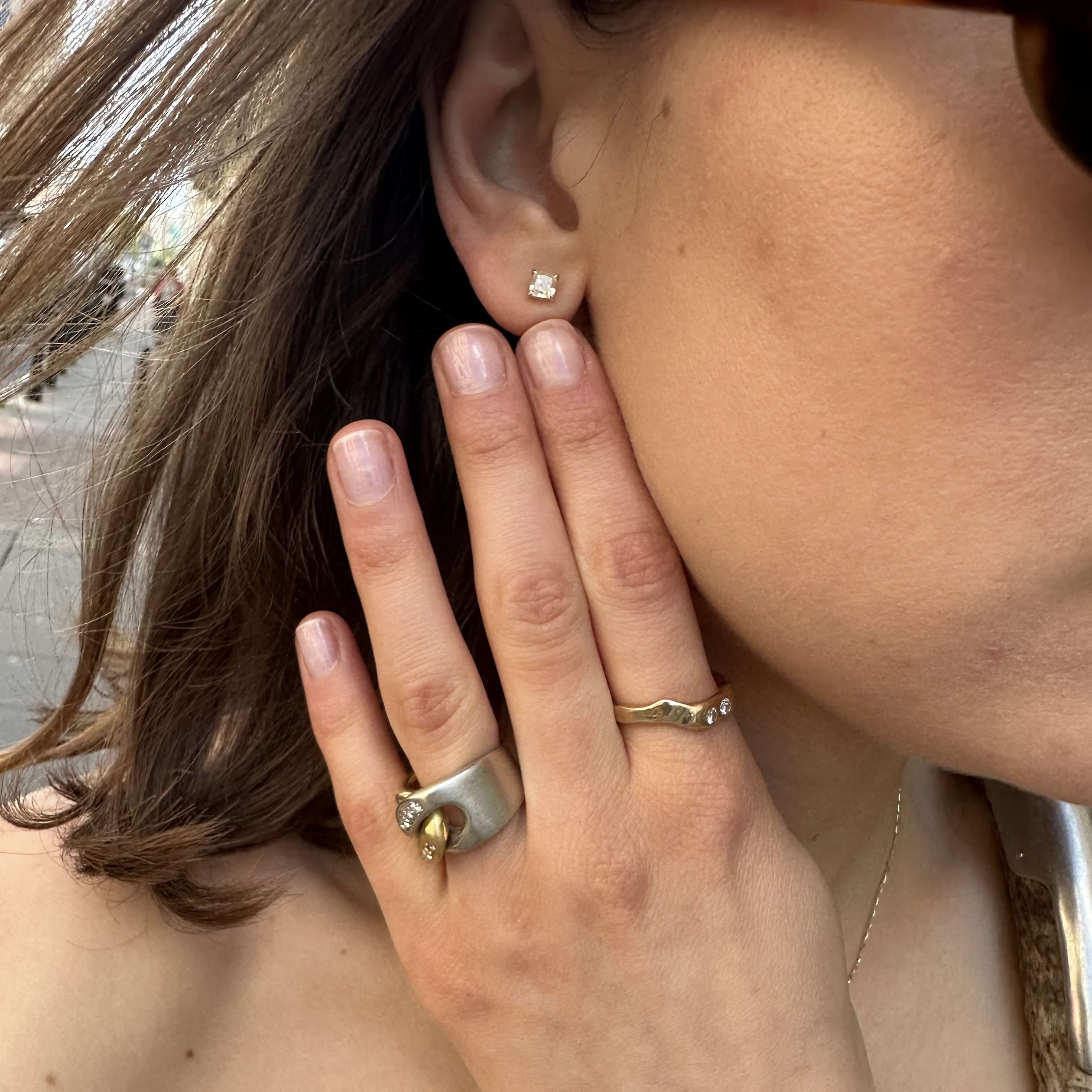 Champagne Cushion-cut Diamond Gold Earrings