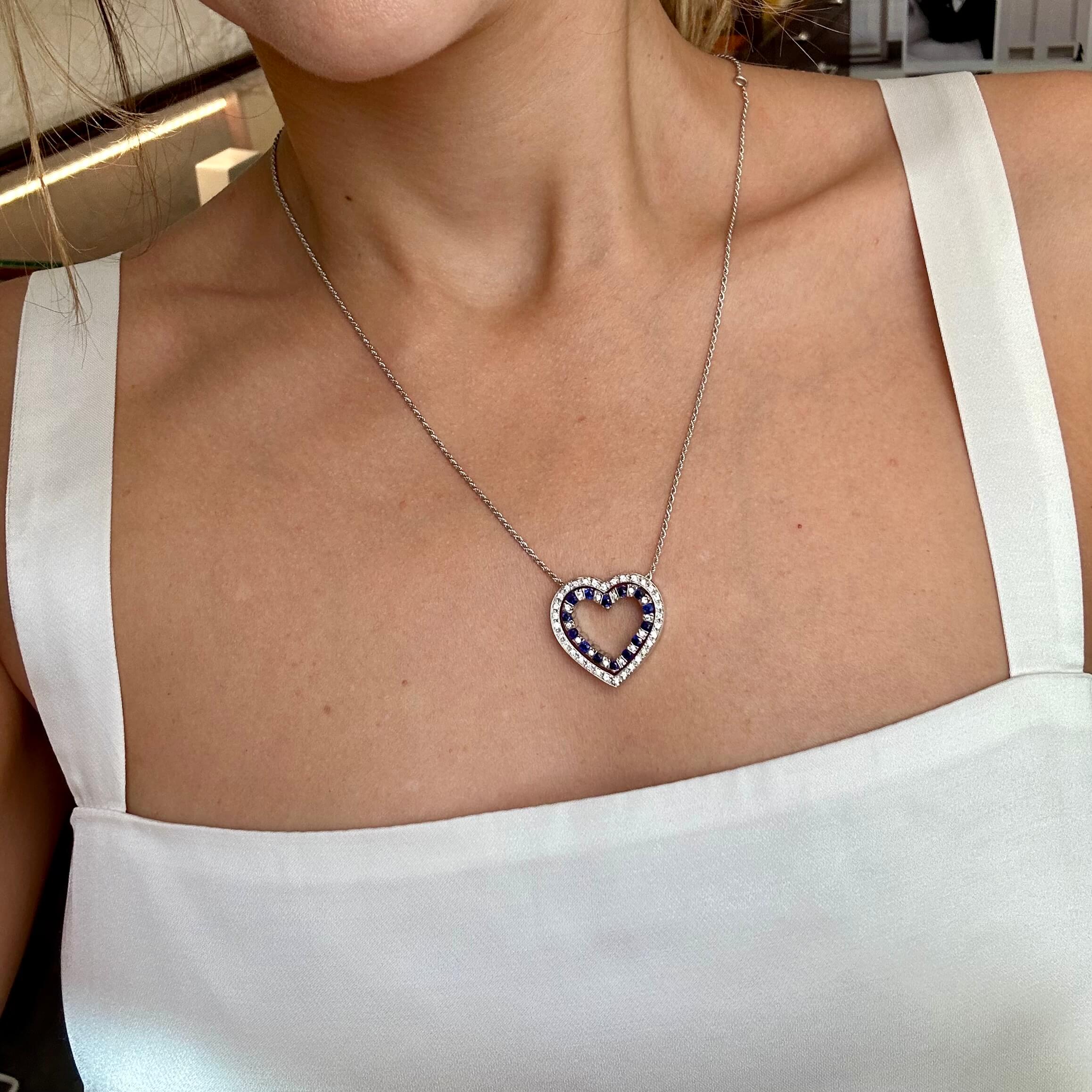 Damiani gold heart necklace with sapphires and diamonds, Vintage