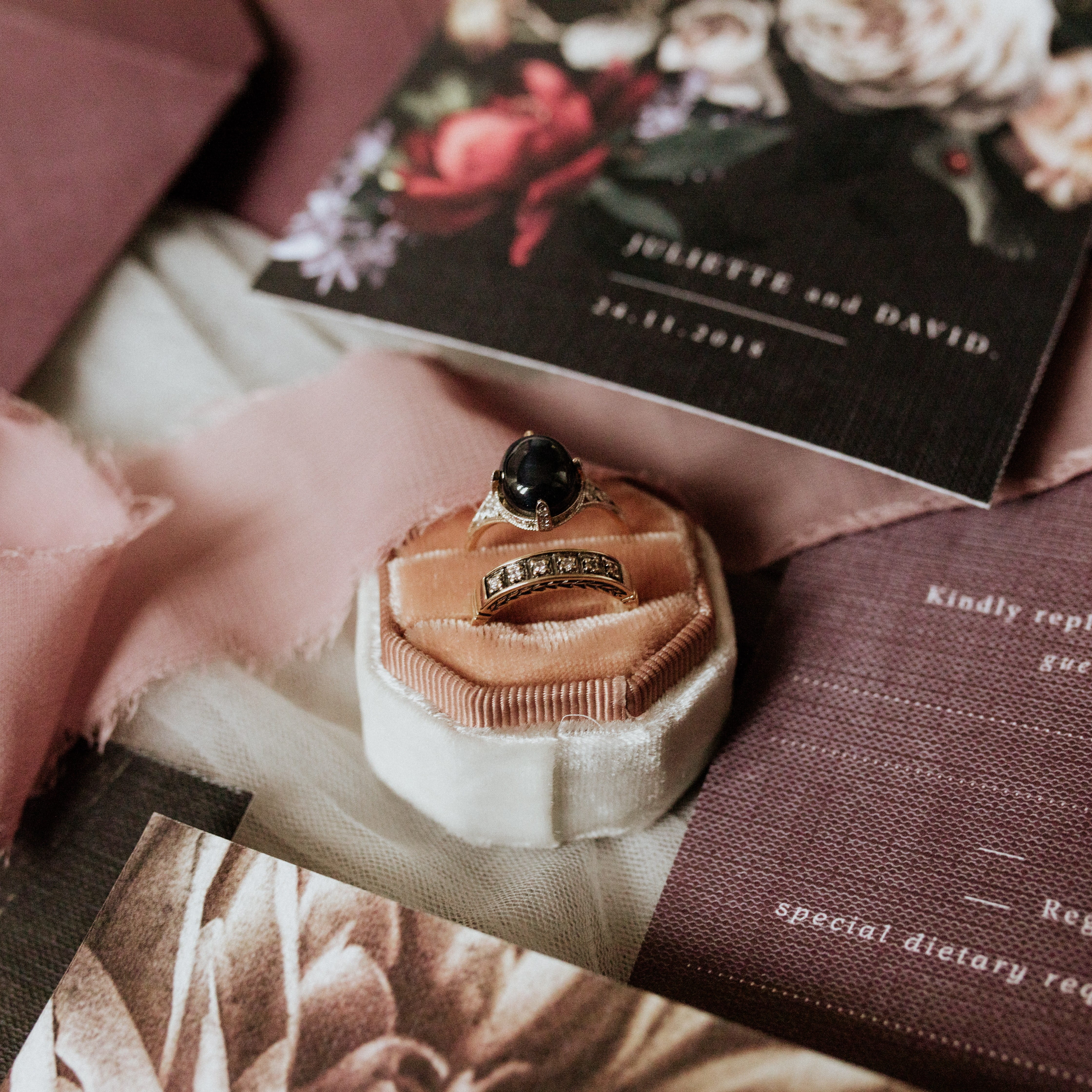 Gold ring with natural star sapphire and diamonds