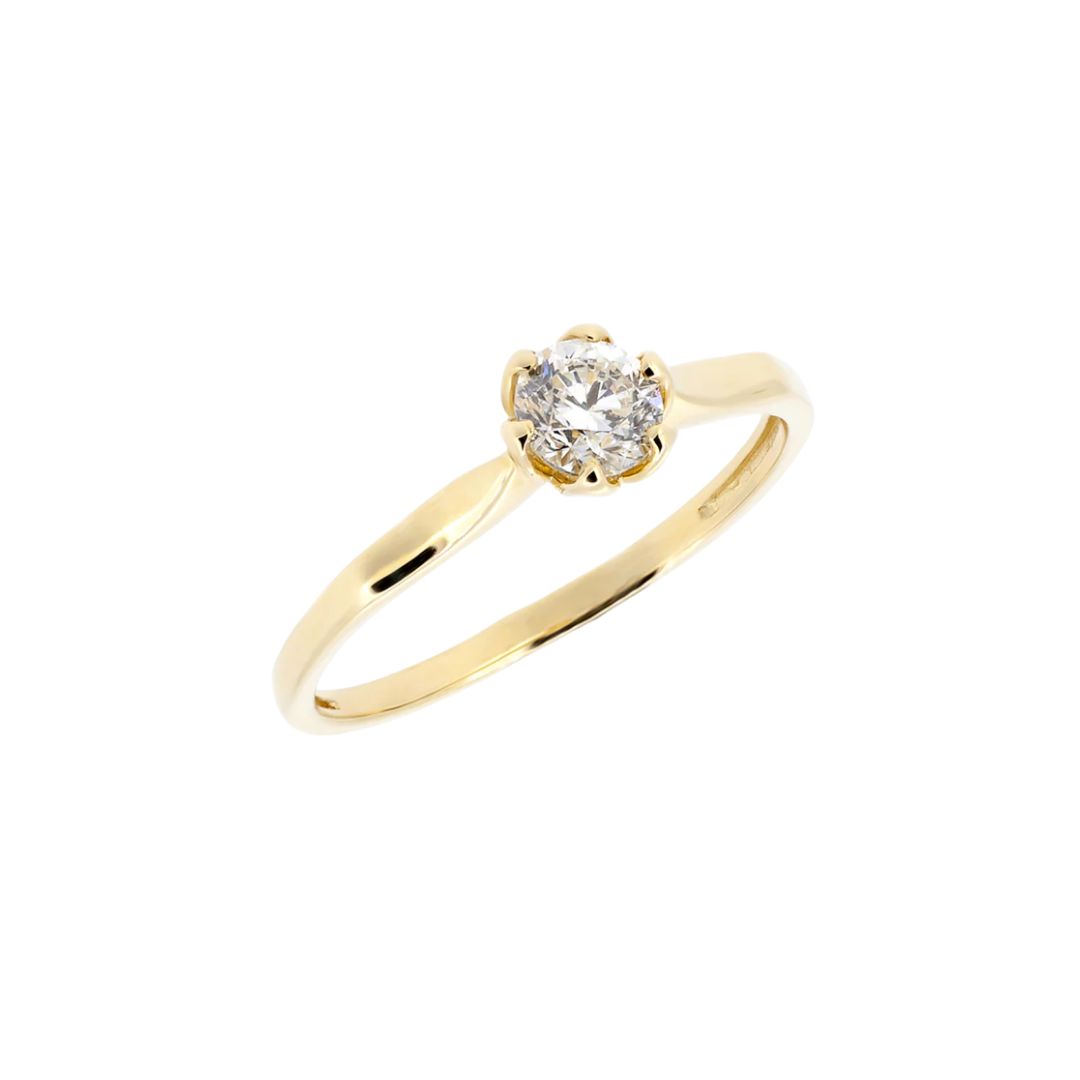 Gold engagement ring with a diamond in a floral setting