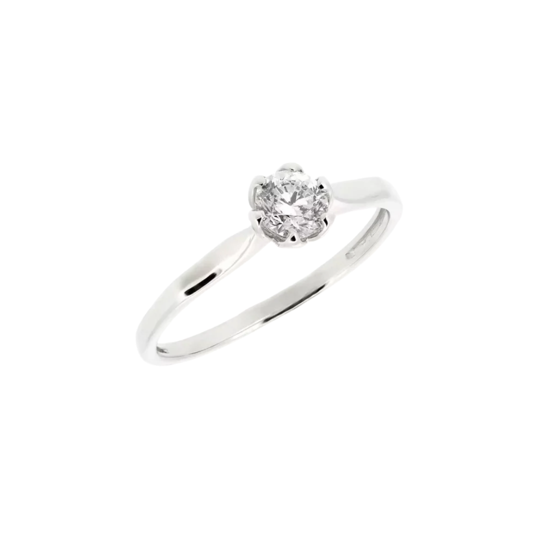 Gold engagement ring with a diamond in a floral setting