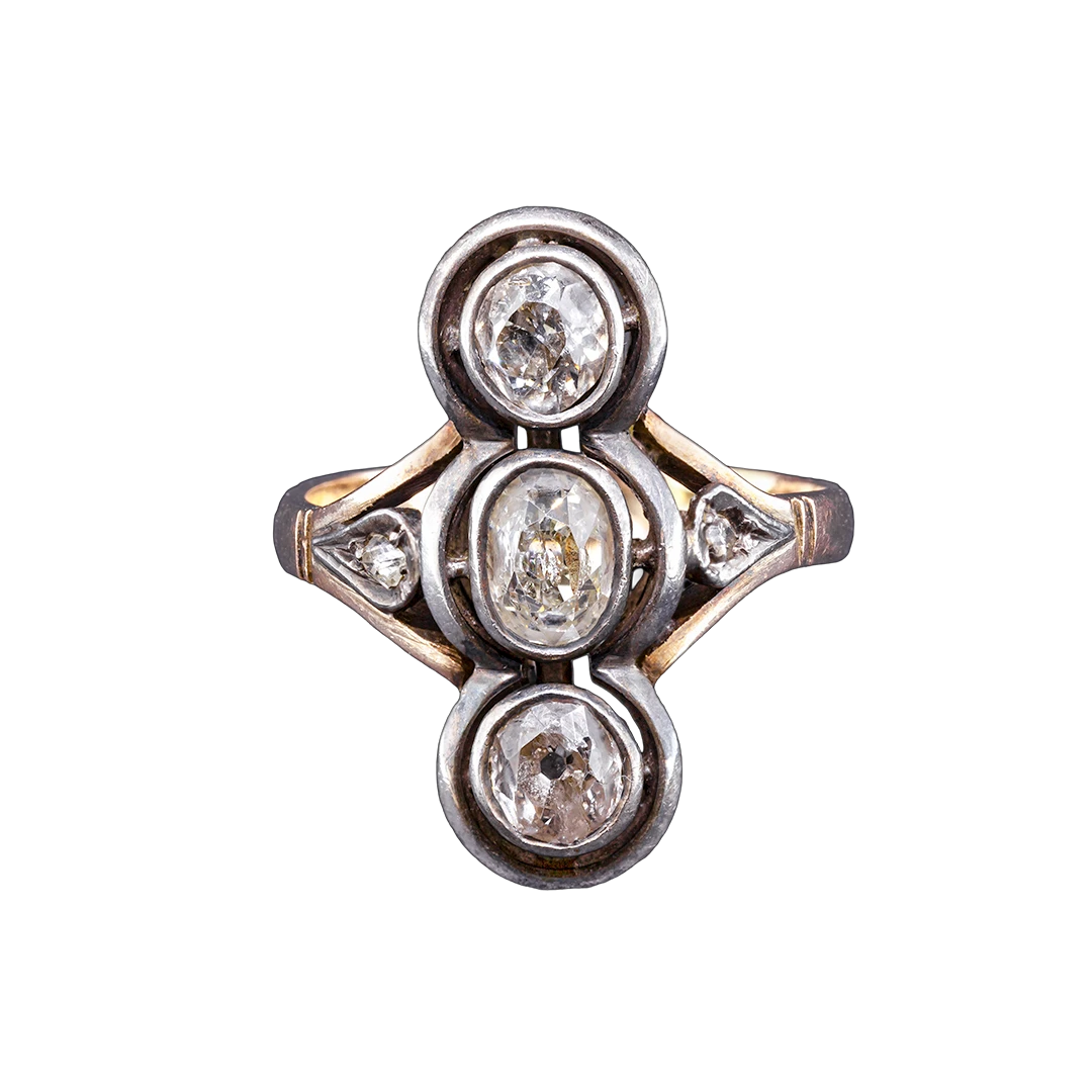 Gold-and-silver ring with old-cut diamonds from the late 19th century.
