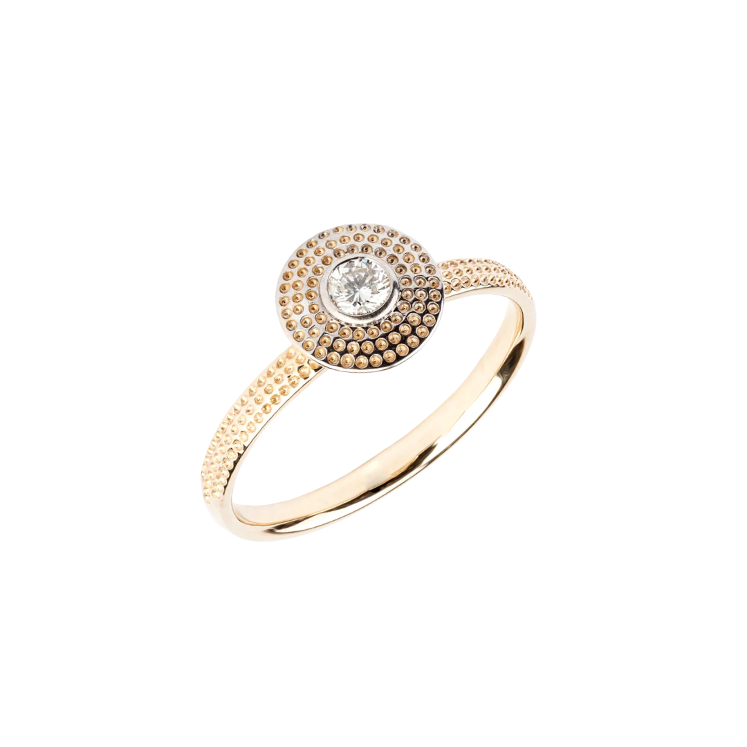 Gold Geometric Ring with Diamond - Round Geometry
