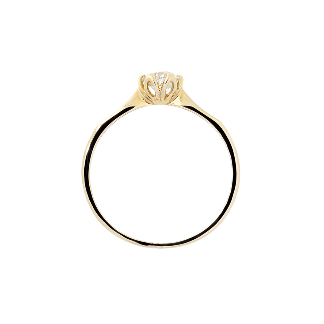 Złoty pierścionek zaręczynowy z brylantem w kwiatowej oprawie