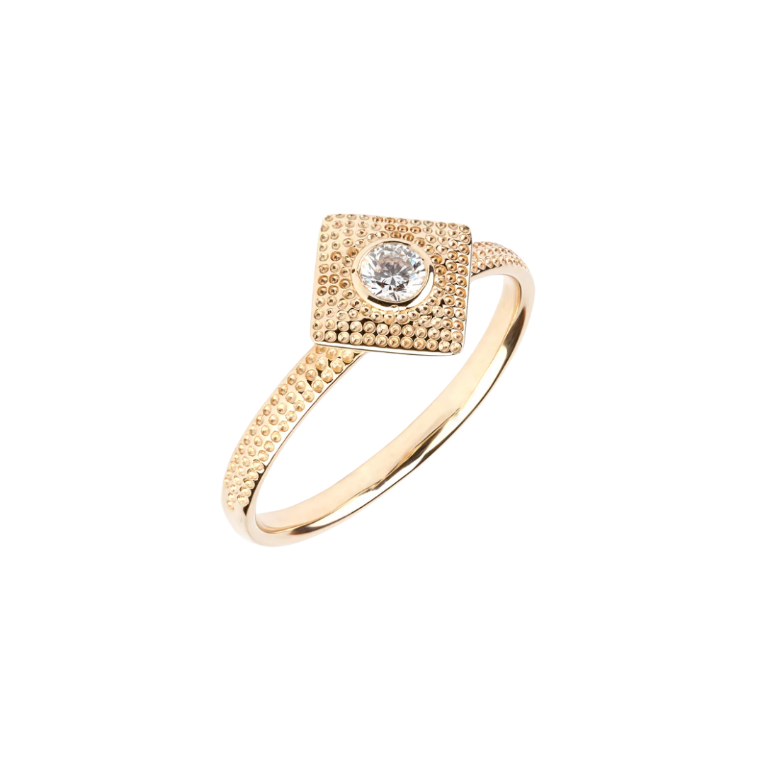 Gold Geometric Ring with Diamond - Square Geometry