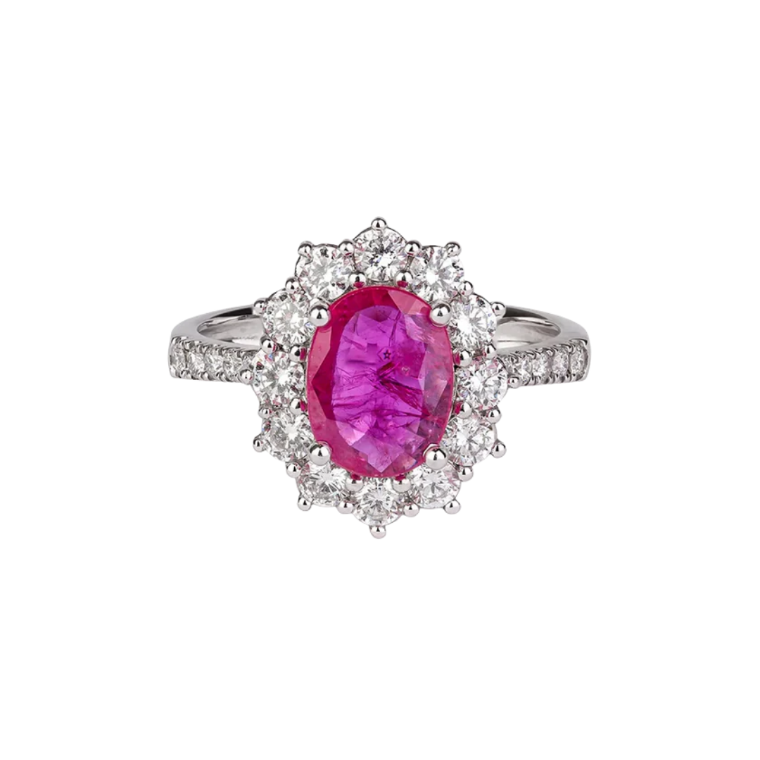 Ruby 1.46 ct and diamond 1 ct gold cocktail ring