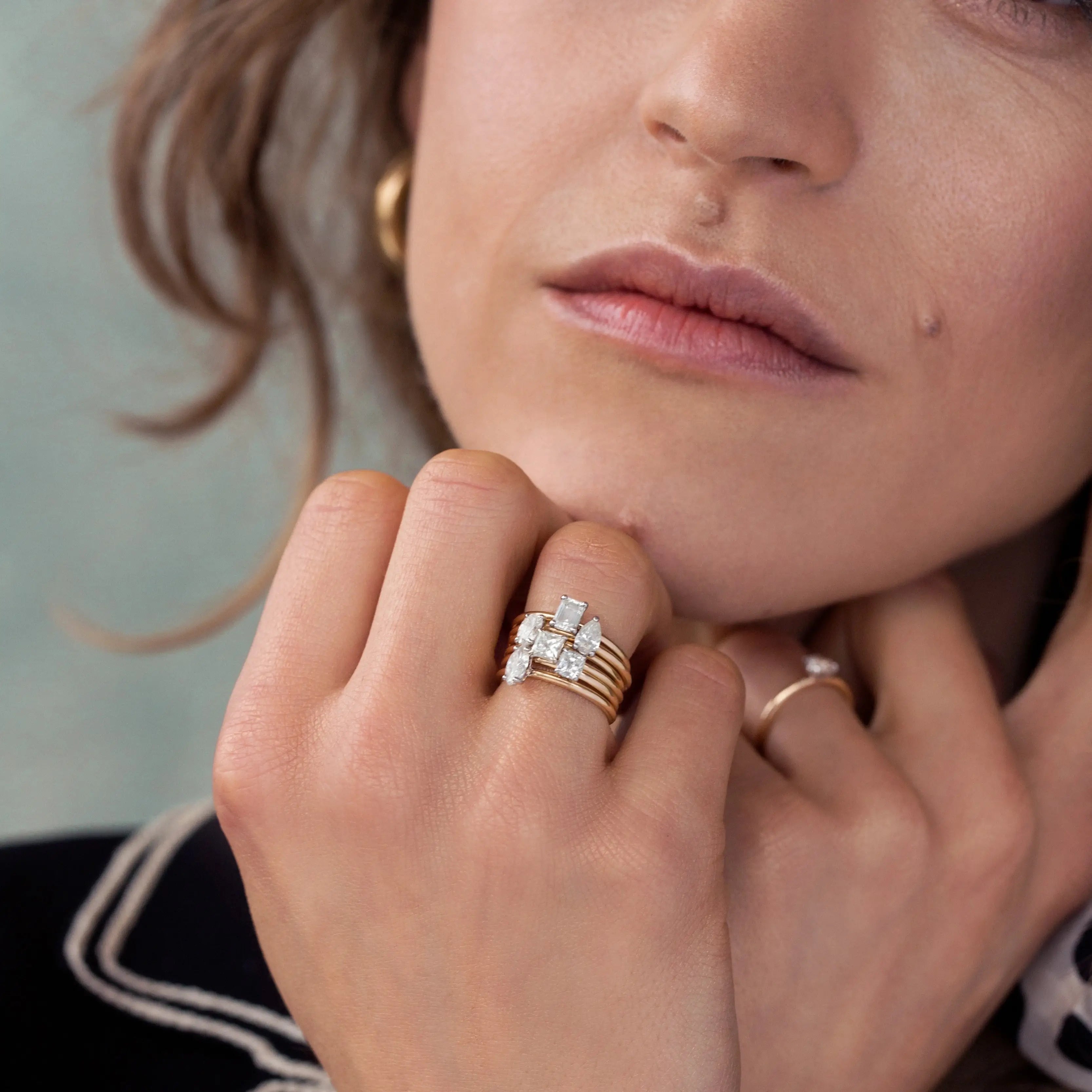Simple Fantasy Gold Ring with Cushion Cut Diamond