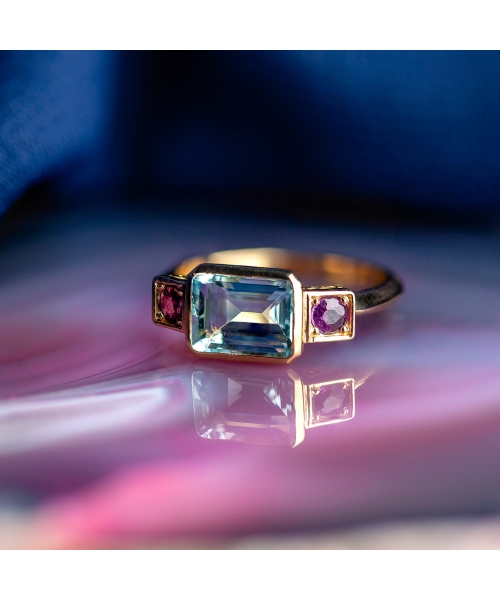 Aquamarine and ruby ring - 2