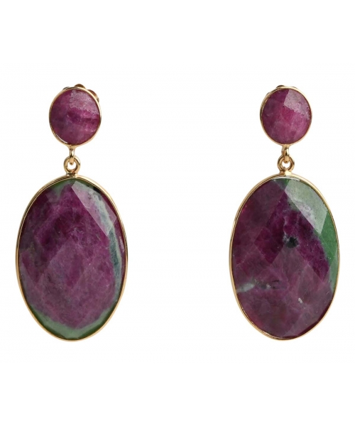 Earrings with ruby in zoisite - 1