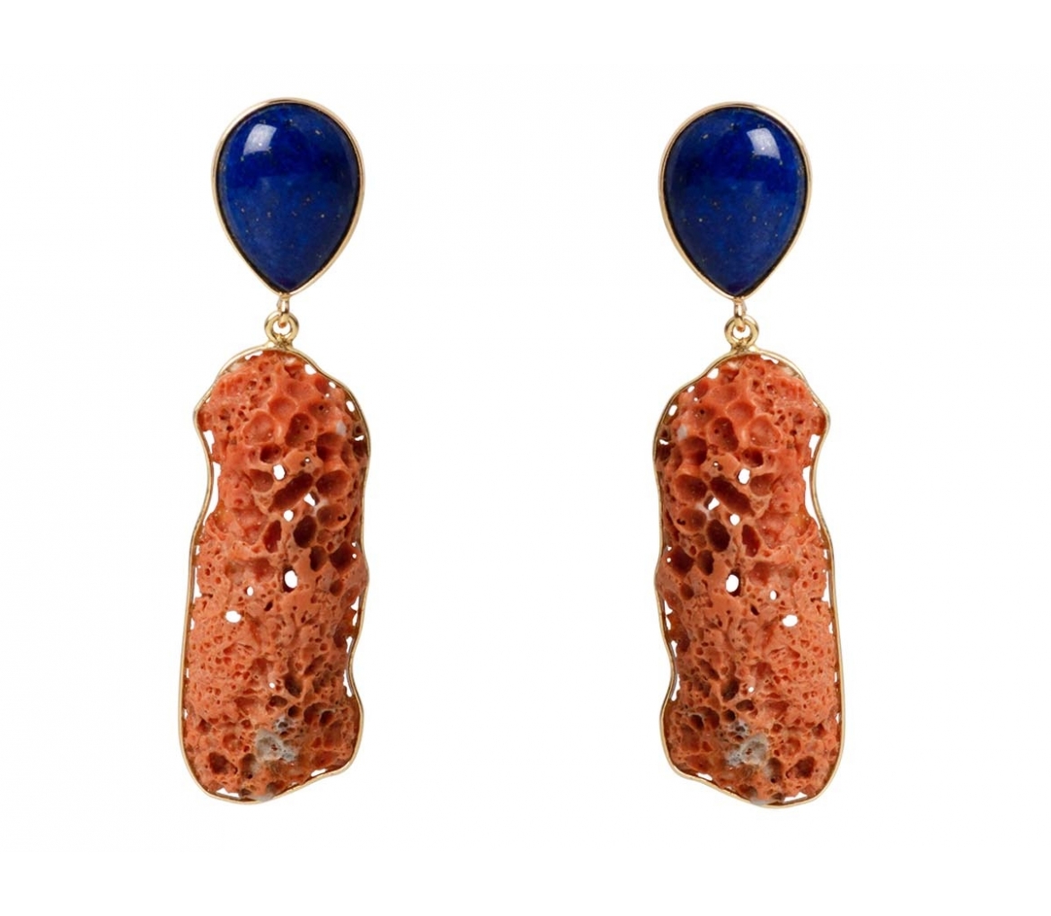 Earrings with natural coral - 1