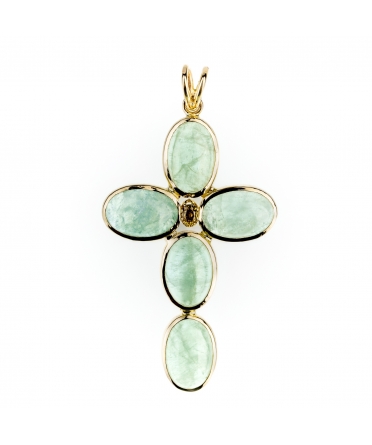 Gold cross pendant with green beryls - 3