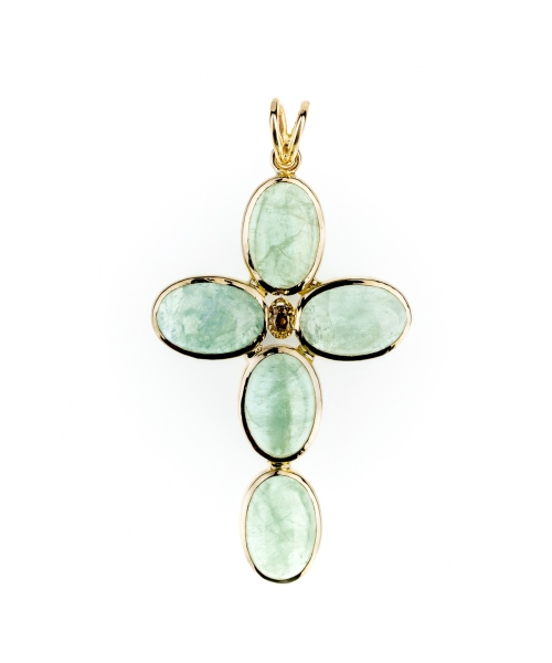 Gold cross pendant with green beryls - 3