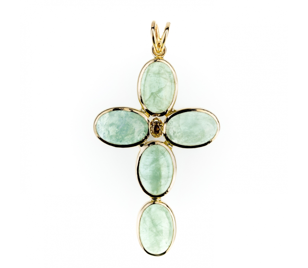 Gold cross pendant with green beryls - 3