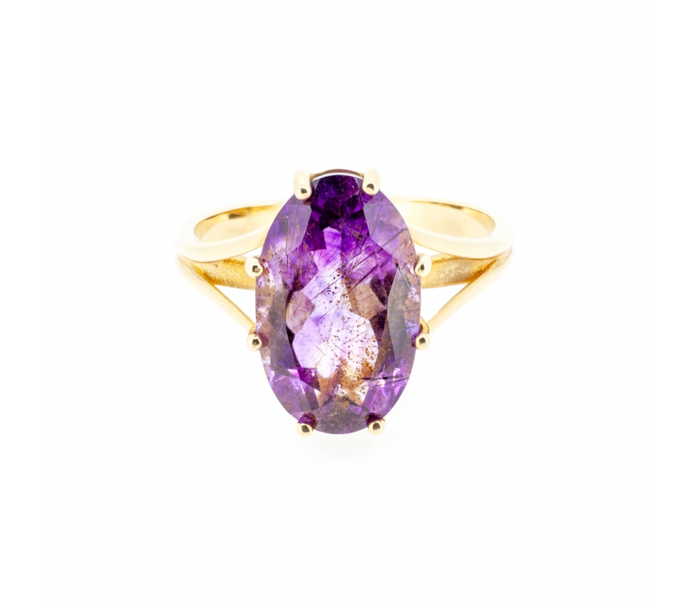 Gold ring with oval Madagascar amethyst - 1