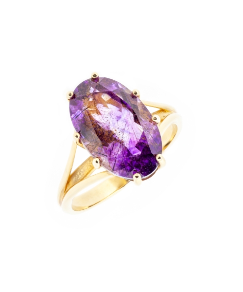 Gold ring with oval Madagascar amethyst - 2